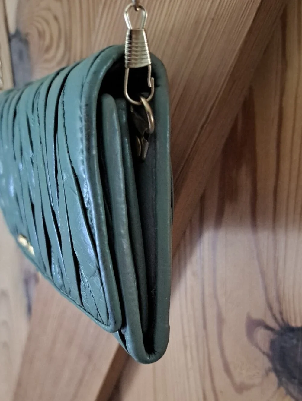 Miu Miu Matelass'e Quilted Leather Crossbody Clutch Wallet SAGE Green